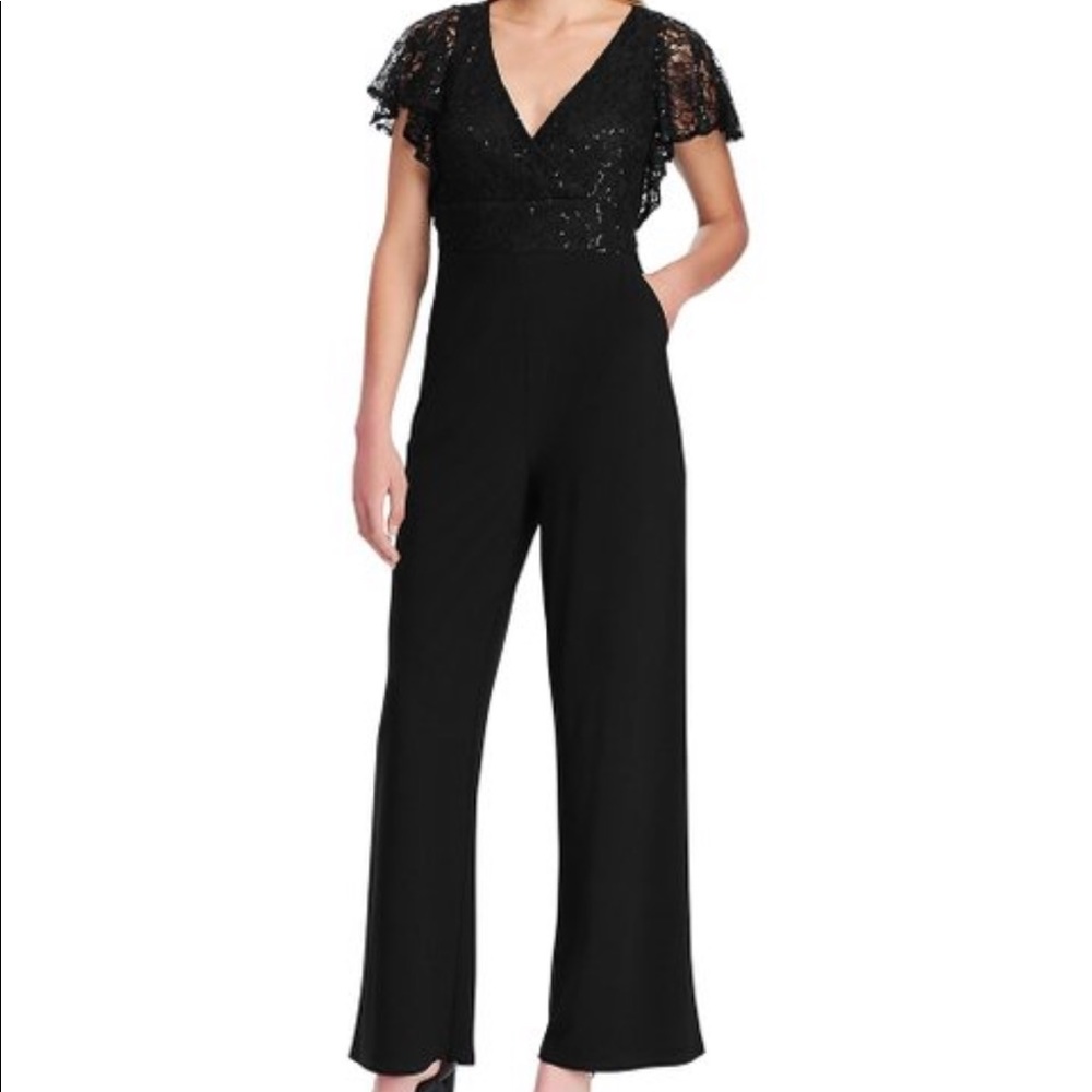 Chaps - Black Sequin Flutter Sleeve Jumpsuit - Si… - image 1
